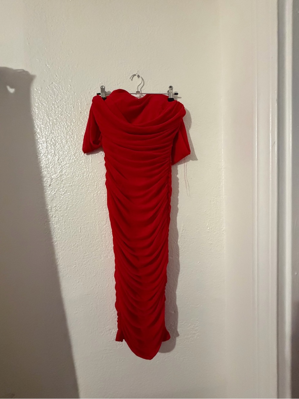 Red Ruched Off-Shoulder Bodycon Dress